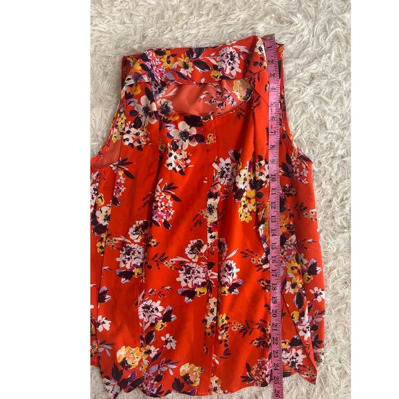A New Day Women's Size S Orange Floral Tie Neck Sleeveless Blouse #0506 - Picture 11 of 12